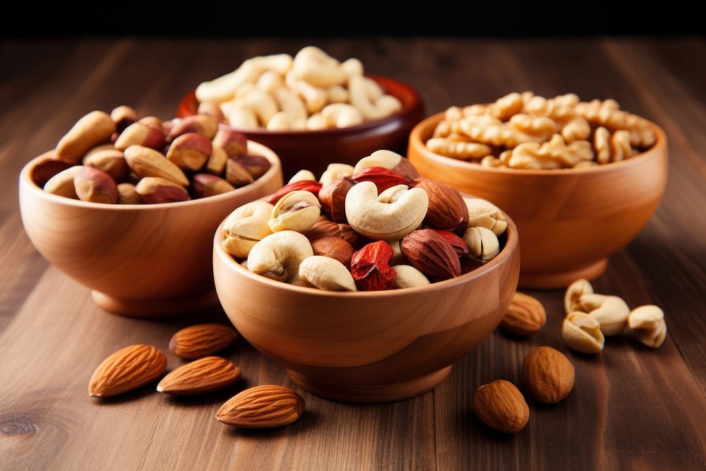 Mixed nuts bowl table food. AI generated Image by rawpixel.