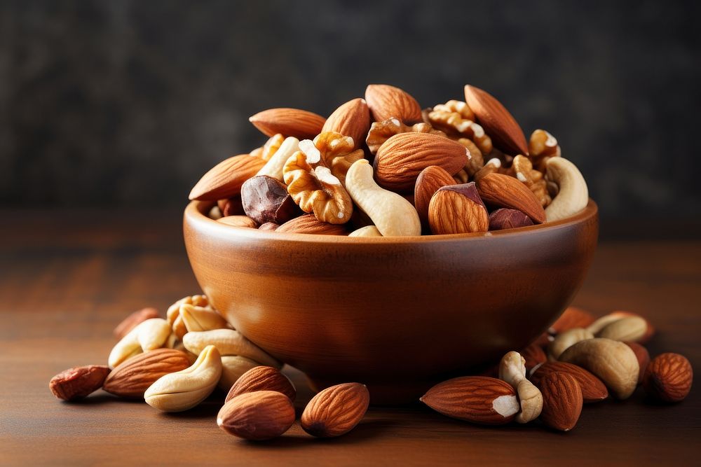 Mixed nuts bowl almond food. AI generated Image by rawpixel.