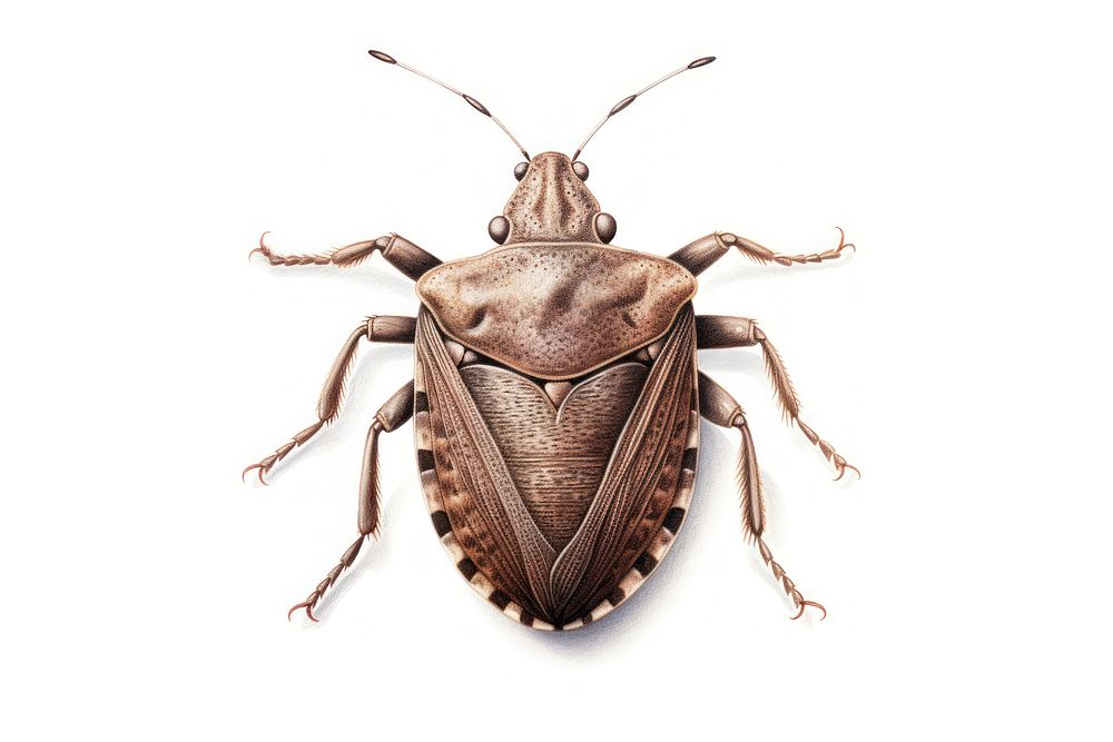 Brown marmorated stink bug animal insect white background. 