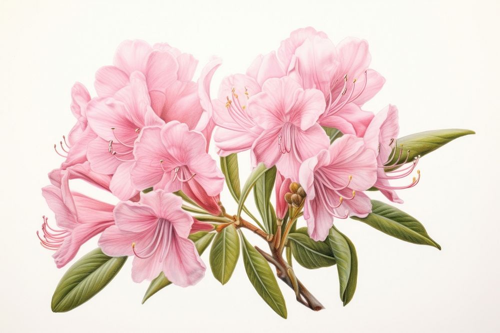 Rhododendron ferrugineum rhododendron blossom drawing. AI generated Image by rawpixel.