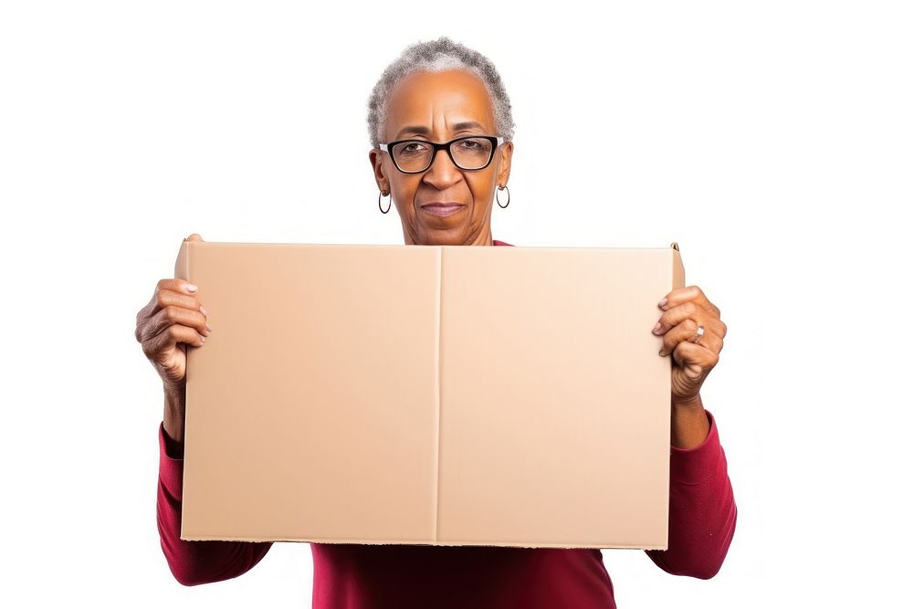 Woman holding a cardboard sign portrait glasses adult. AI generated Image by rawpixel.
