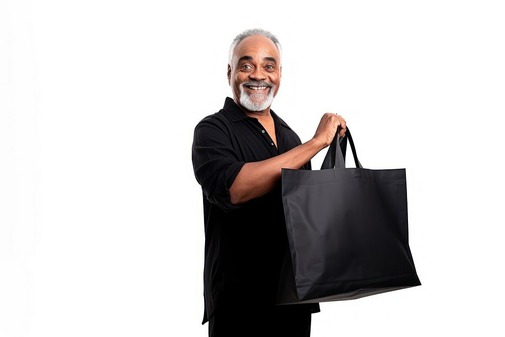 Man using a tote bag adult black white background. AI generated Image by rawpixel.