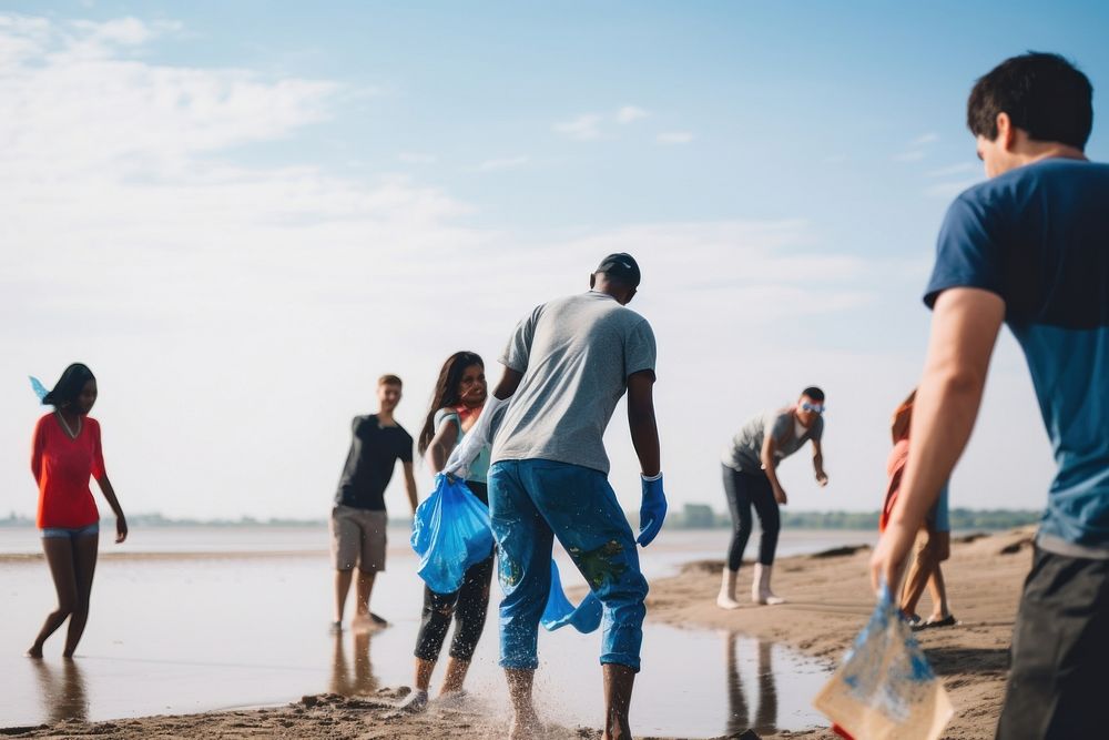 People volunteering beach adult togetherness. AI generated Image by rawpixel.