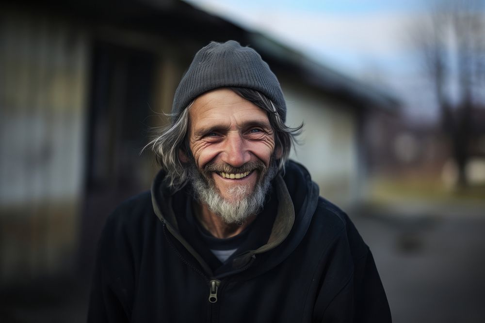 Homeless person portrait adult smile. AI generated Image by rawpixel.