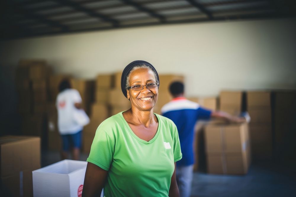 Woman volunteering cardboard adult happy. AI generated Image by rawpixel.