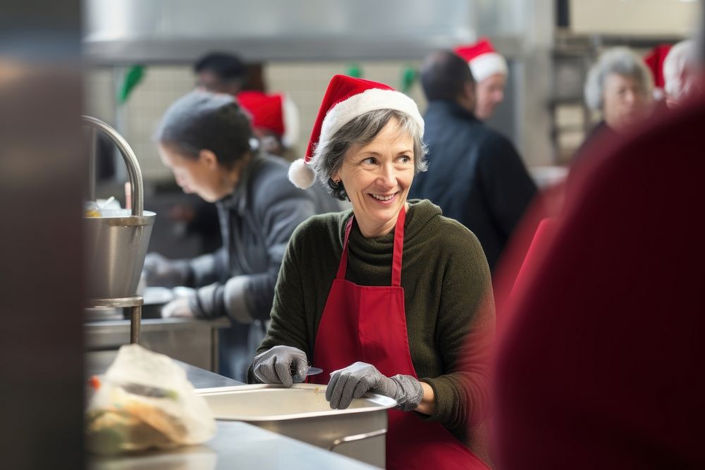 Woman volunteering christmas kitchen adult. 