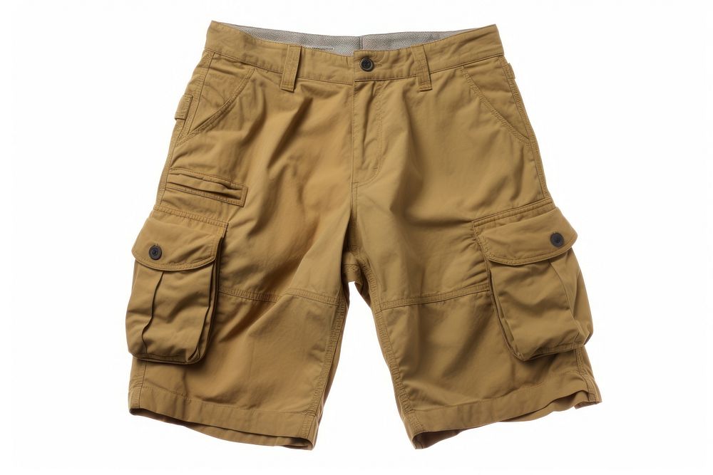 Cargo Shorts shorts khaki white background. AI generated Image by rawpixel.