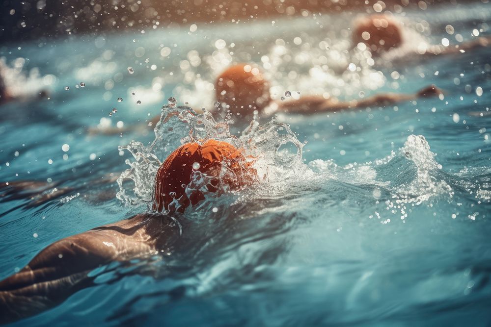 Swimming freestyle recreation sports exercising. AI generated Image by rawpixel.
