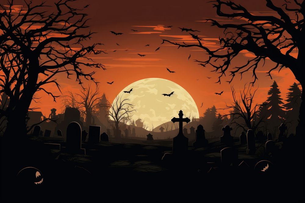 Silhouette halloween graveyard outdoors. AI generated Image by rawpixel.