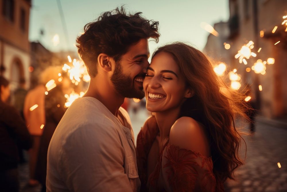 Young couple laughing portrait romantic. AI generated Image by rawpixel.