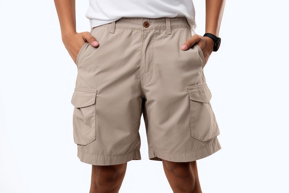 Man Wearing Cargo Shorts shorts adult khaki. AI generated Image by rawpixel.