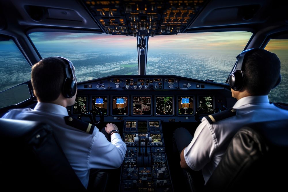 Airplane cockpit aircraft vehicle. 