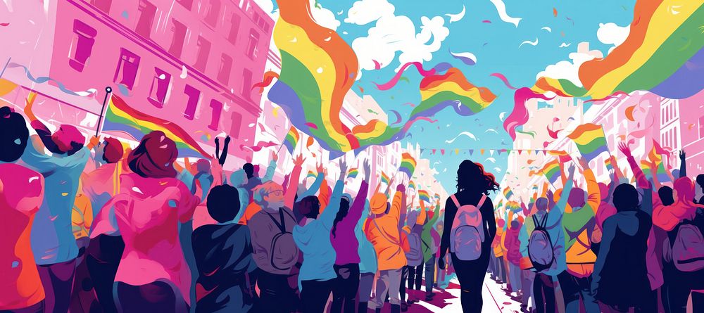 Illustration of parade of Pride month.  