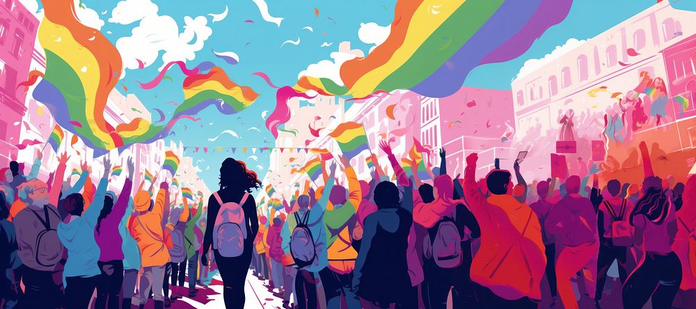 Illustration of parade of Pride month.  