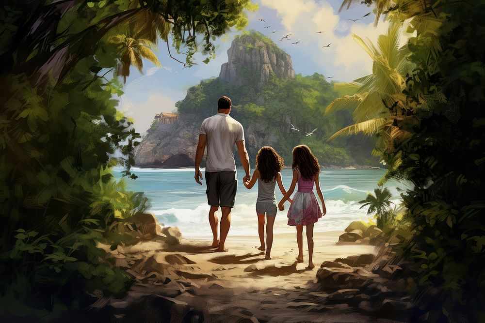 Tropical island family standing vacation outdoors walking. AI generated Image by rawpixel.