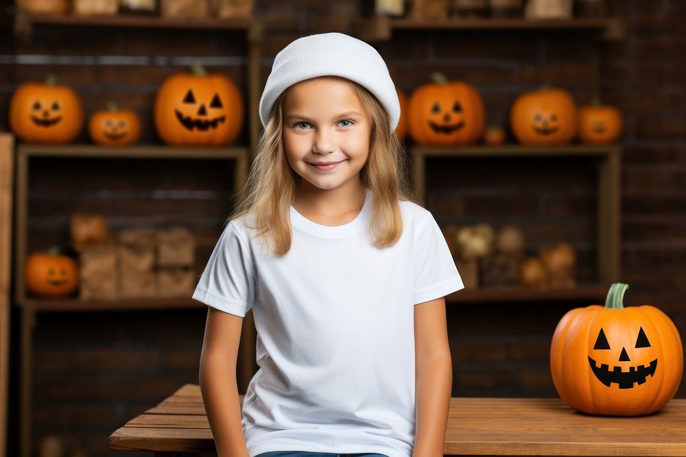 Kid girl halloween child jack-o'-lantern. AI generated Image by rawpixel.