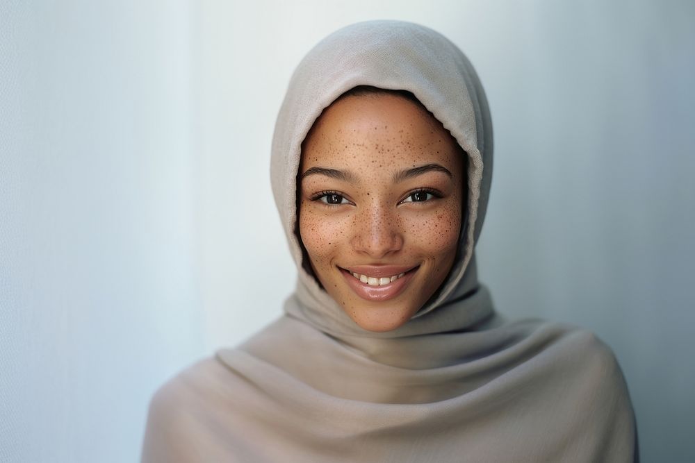 Muslim woman portrait smiling hijab. 