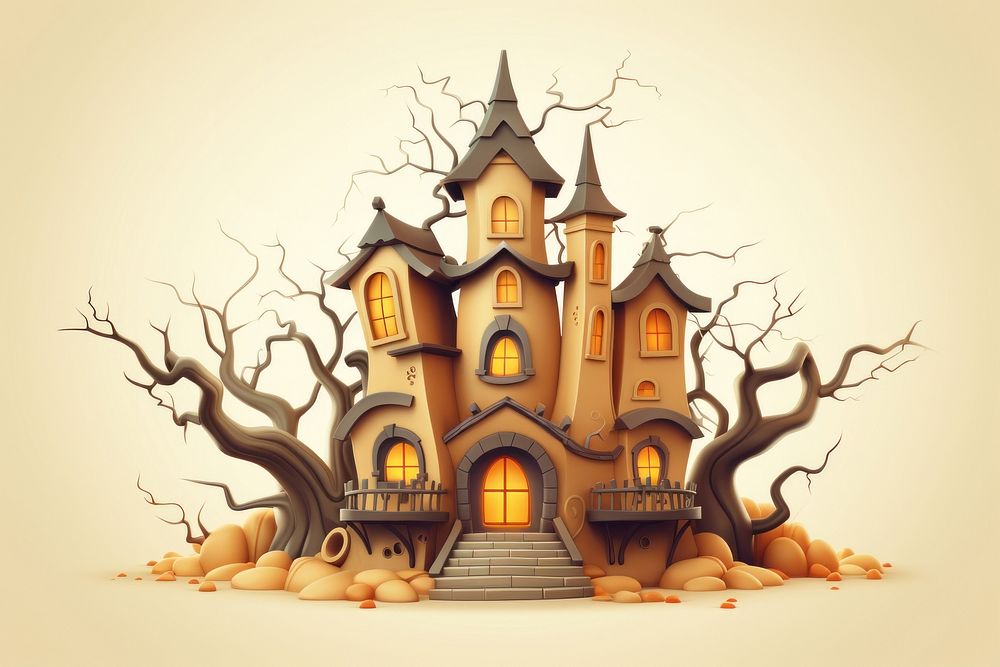 Haunted house architecture building jack-o'-lantern. AI generated Image by rawpixel.