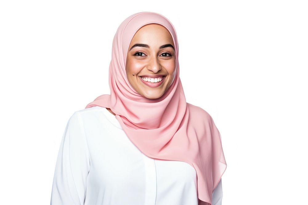 Muslim mixed woman smiling hijab scarf. AI generated Image by rawpixel.