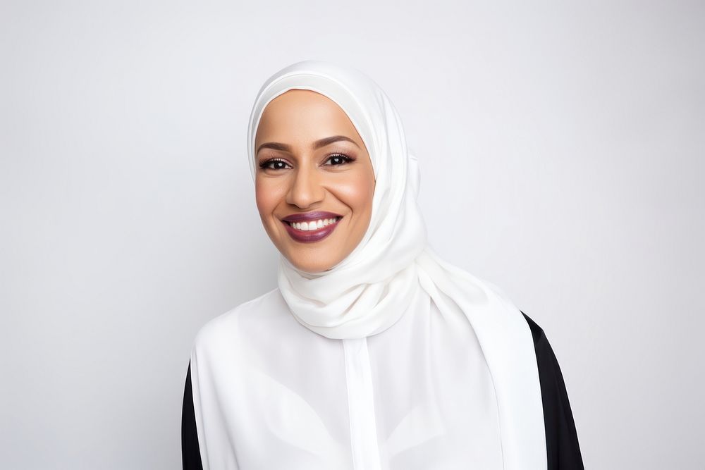 Muslim mixed woman portrait smiling hijab. AI generated Image by rawpixel.