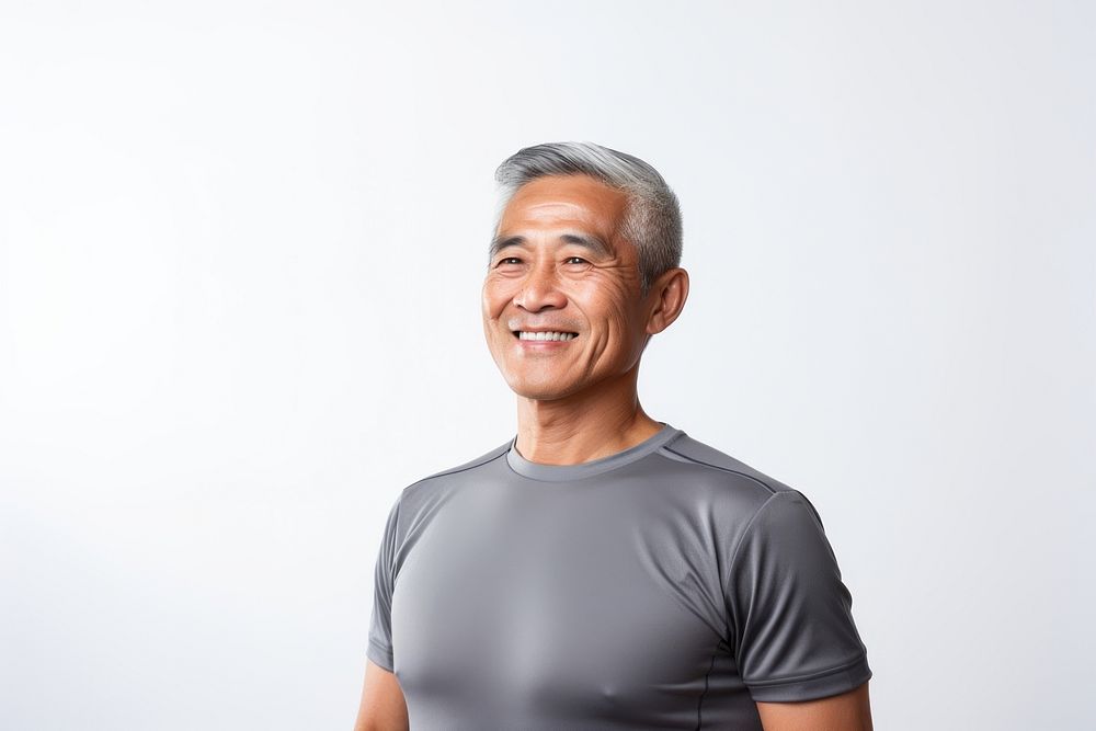 Senior Thai man portrait smiling t-shirt. AI generated Image by rawpixel.