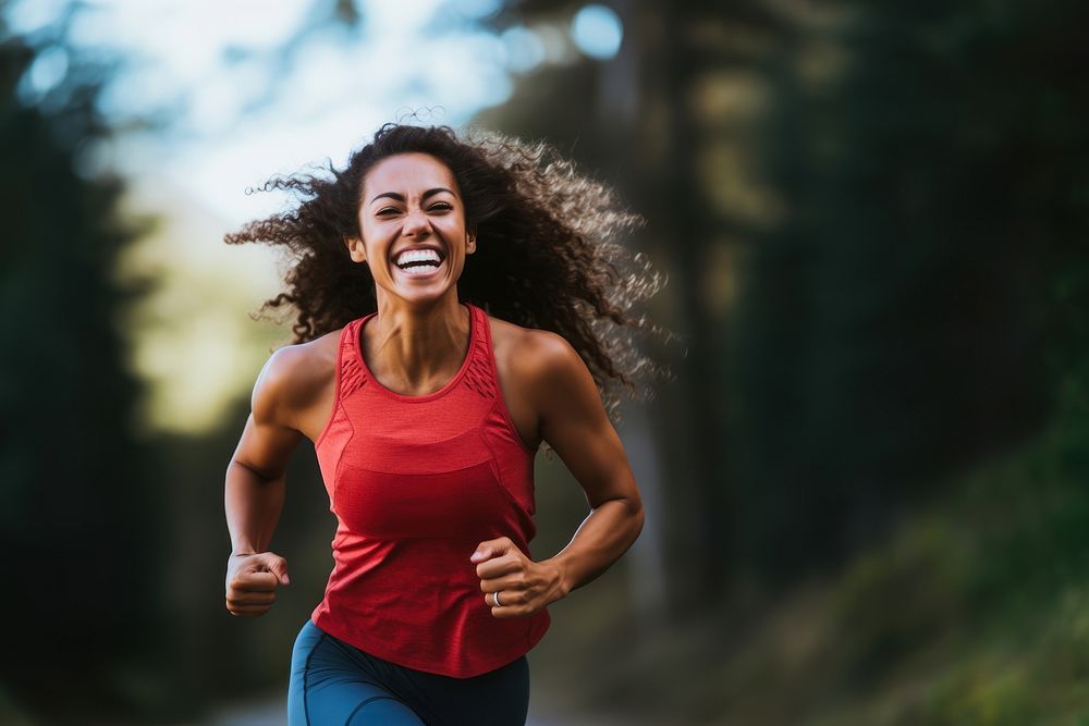 Laughing running jogging adult. AI generated Image by rawpixel.