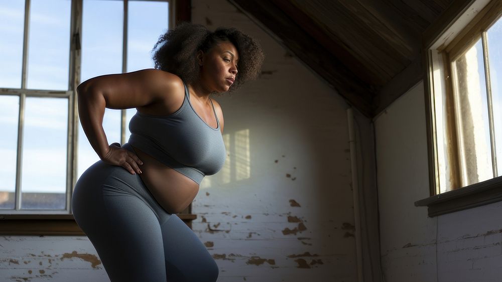 Chubby black woman exercise adult anticipation exercising. AI generated Image by rawpixel.