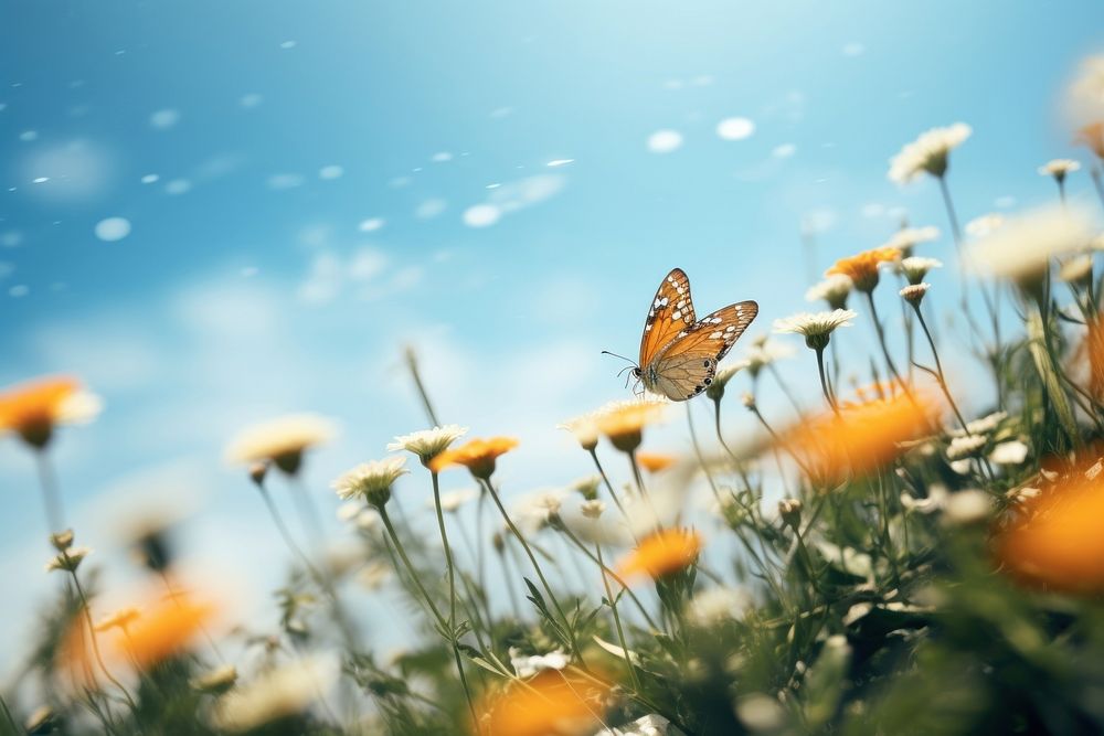 Flower field butterfly outdoors nature. AI generated Image by rawpixel.