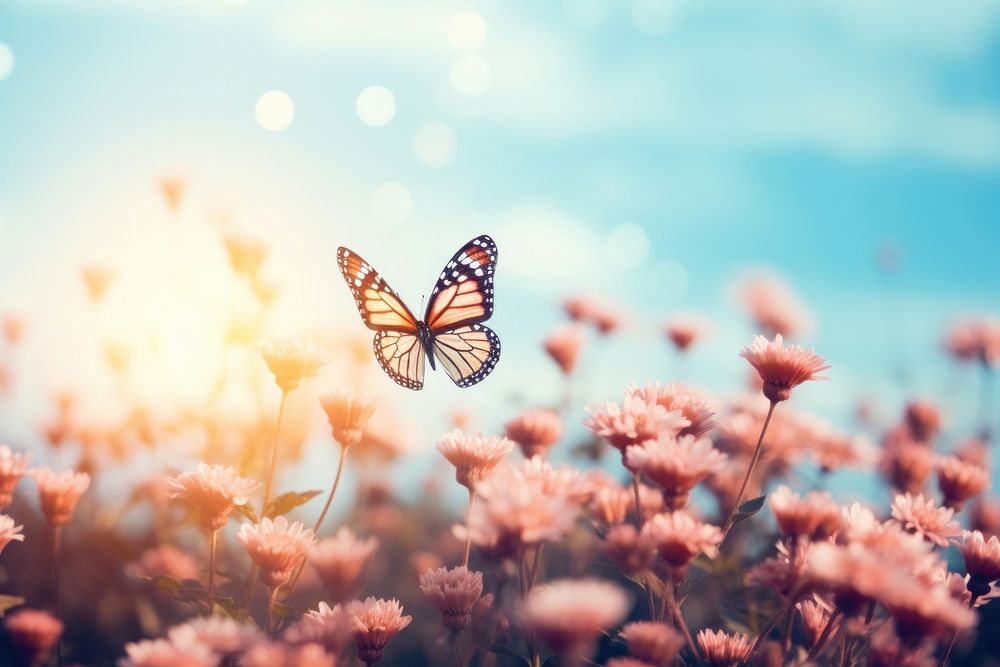 Flower field butterfly outdoors nature. AI generated Image by rawpixel.