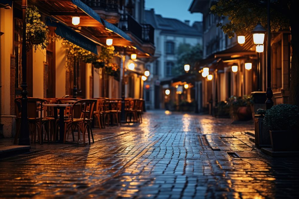 Street architecture cobblestone outdoors. 