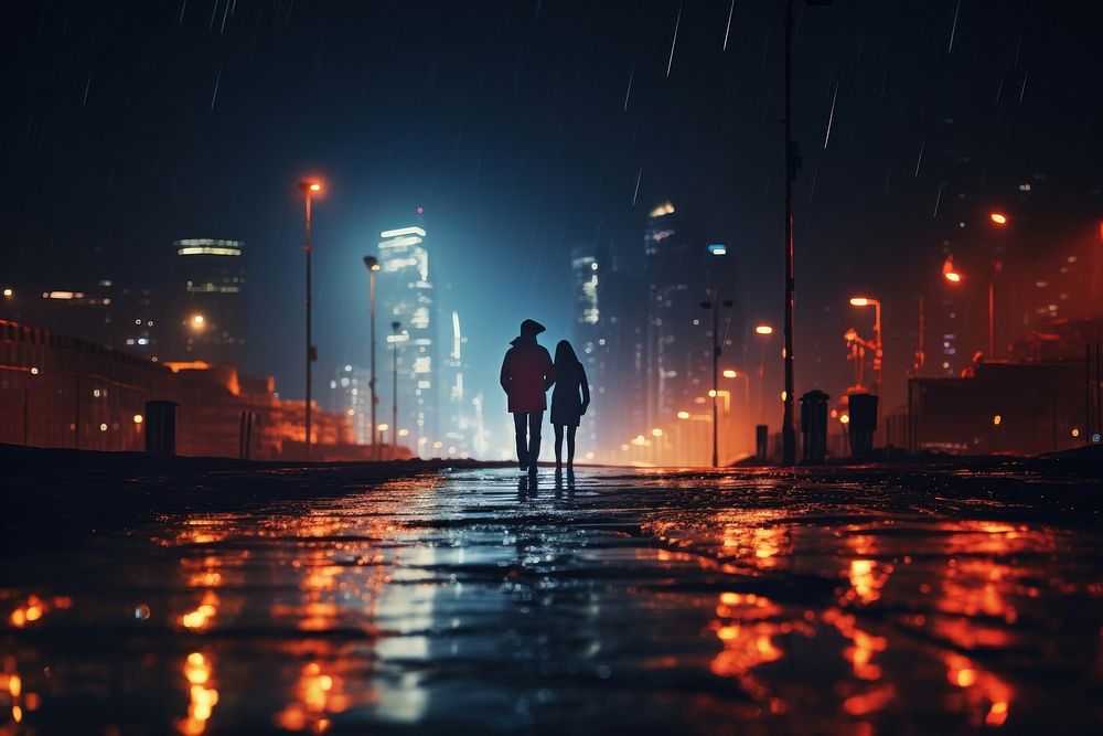 City walking night rain. AI generated Image by rawpixel.