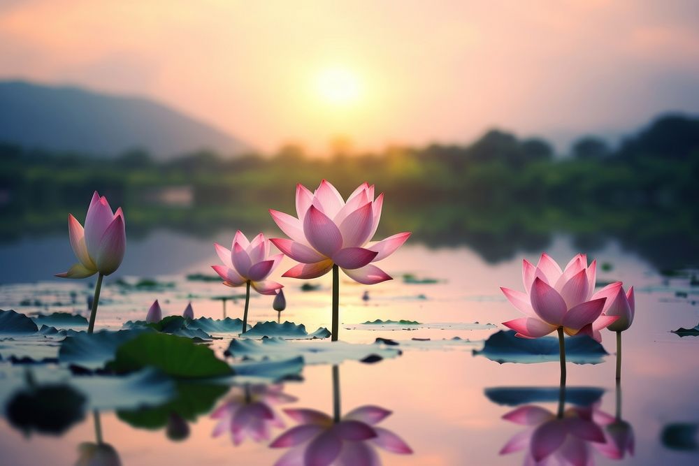 Lotus flower outdoors blossom nature. AI generated Image by rawpixel.