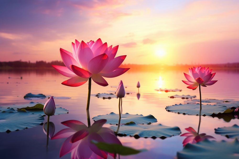 Lotus flower outdoors blossom nature. AI generated Image by rawpixel.
