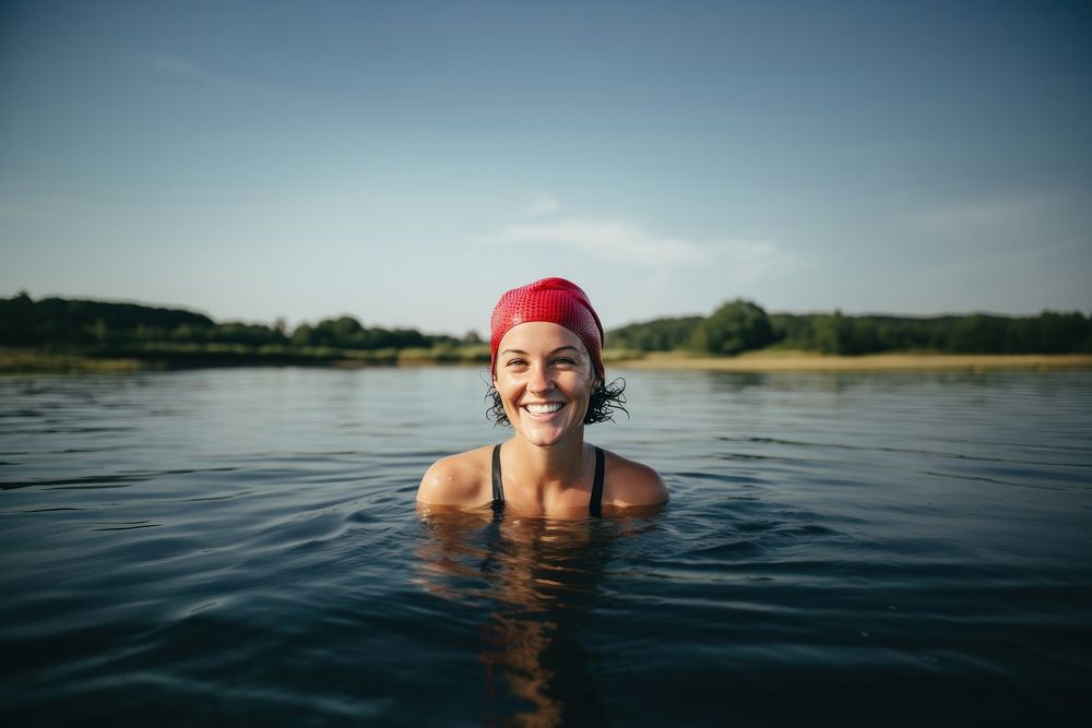 Lake swimming portrait recreation. AI generated Image by rawpixel.