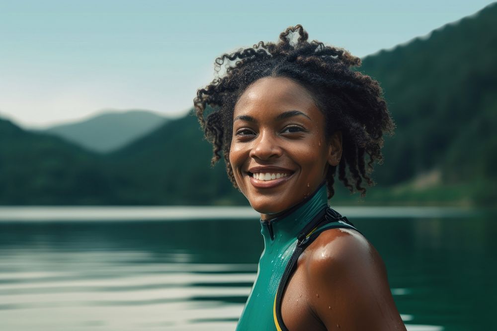 Lake portrait smiling smile. AI generated Image by rawpixel.