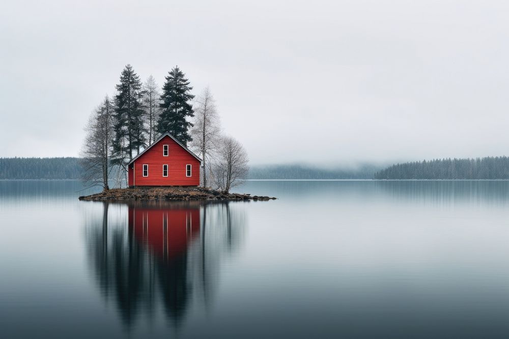 Lake house architecture landscape. AI generated Image by rawpixel.