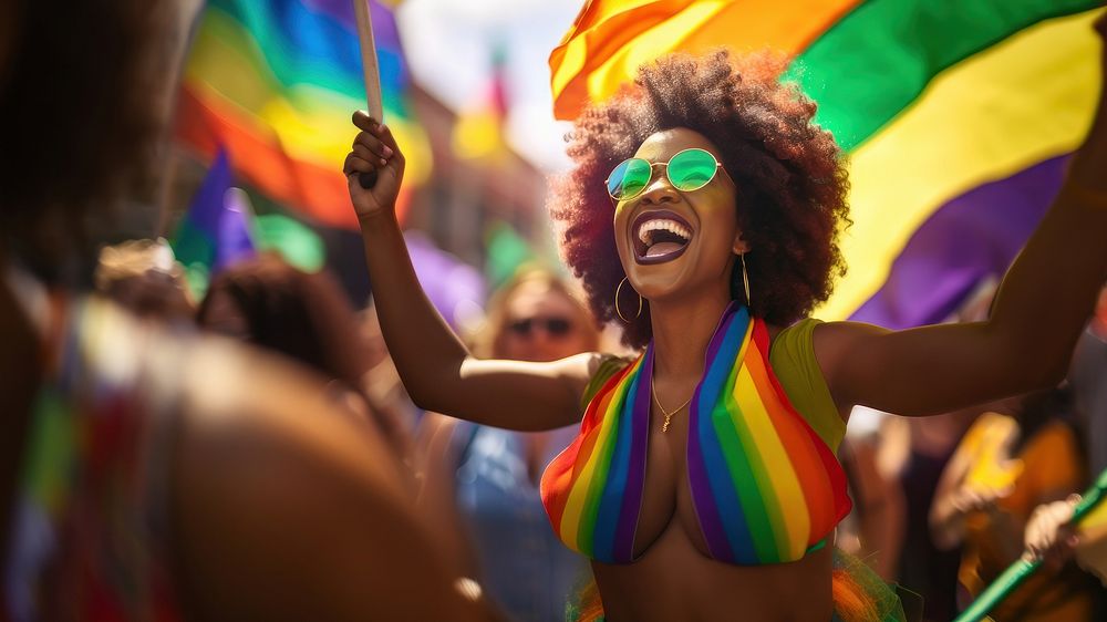 Pride parade carnival adult togetherness. AI generated Image by rawpixel.