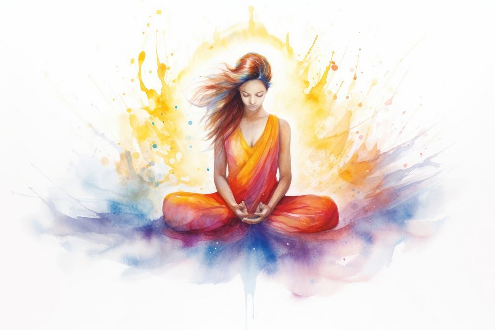 Spirituality watercolor adult cross-legged creativity. AI generated Image by rawpixel.