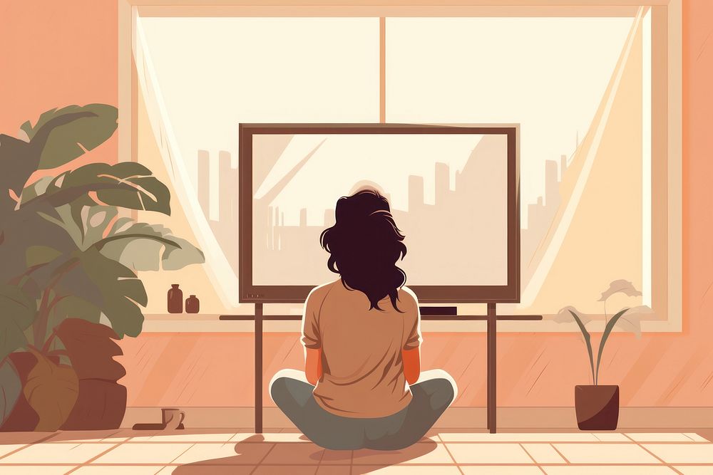 Woman watching tv television adult room. AI generated Image by rawpixel.