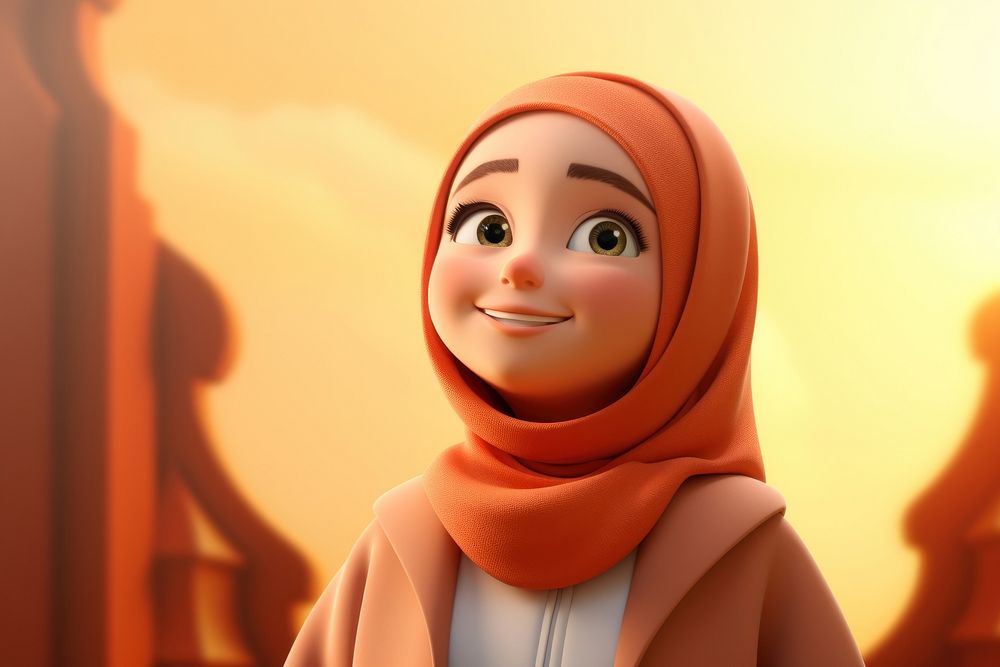 Muslim young girl cartoon representation headscarf. AI generated Image by rawpixel.
