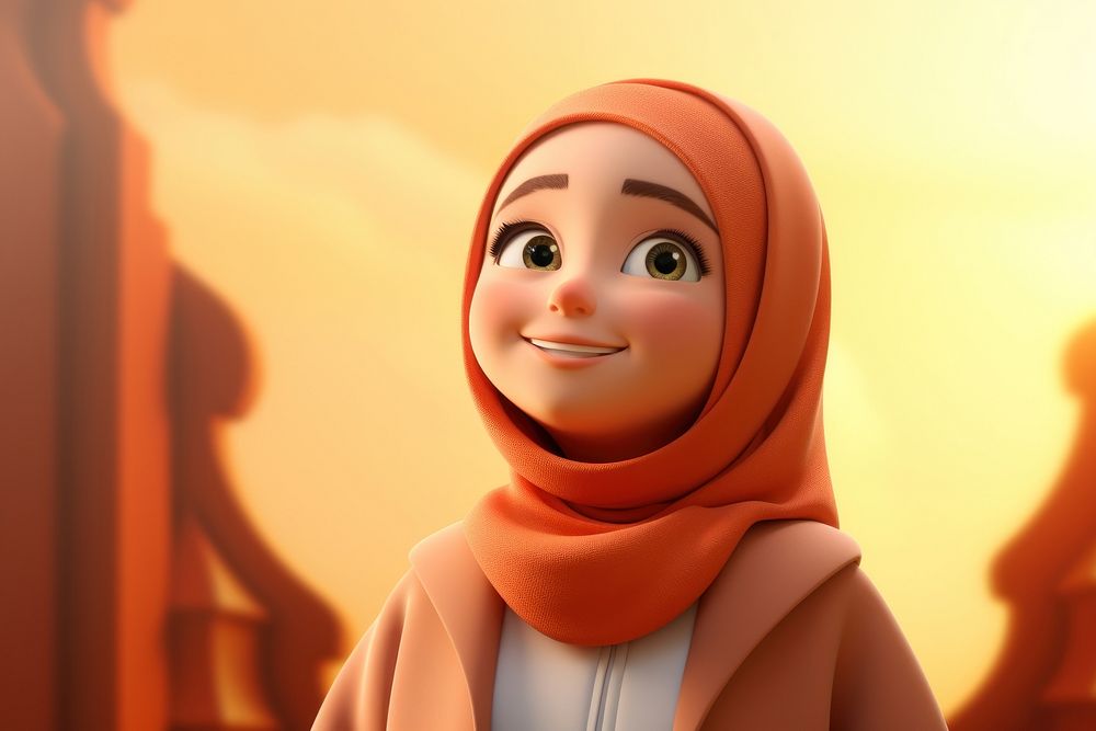 Muslim young girl cartoon representation headscarf. 