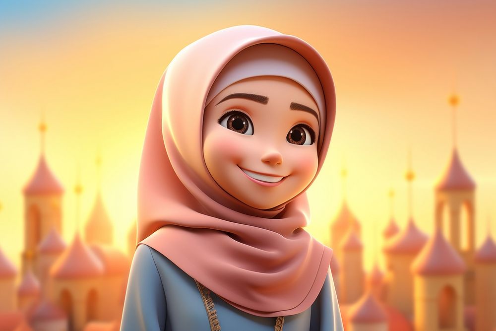 Muslim young girl cartoon spirituality architecture. AI generated Image by rawpixel.