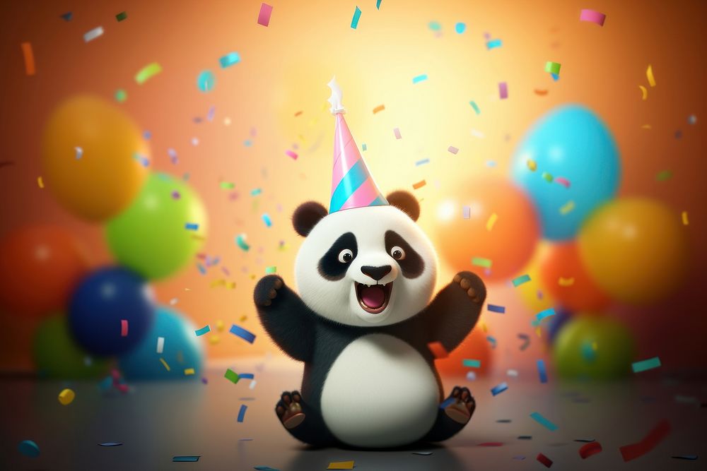 Panda wearing party hat balloon cartoon mammal. 