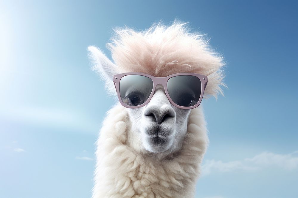 Alpaca weraing sunglasses mammal animal llama. AI generated Image by rawpixel.