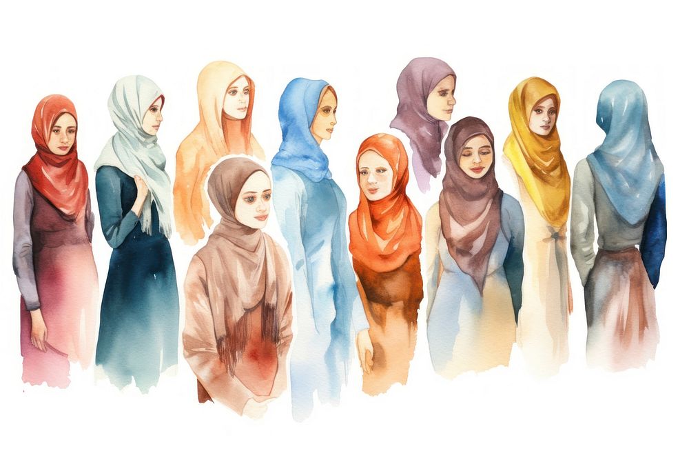 Diverse muslim people drawing sketch scarf. 