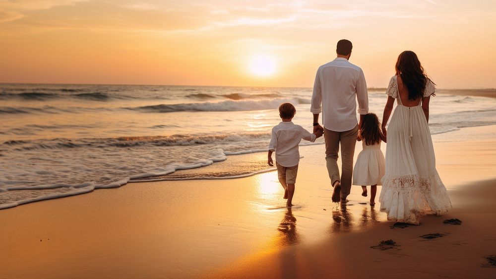 Family outdoors nature beach. 