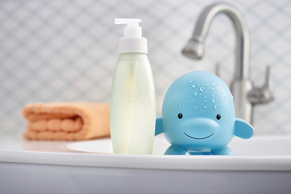 Gel bottle bathroom sink blue. 