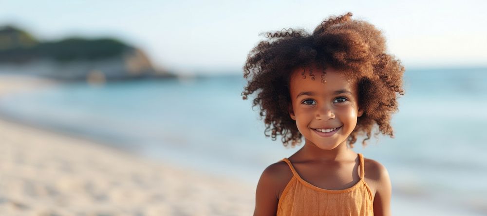 African american happy toddler little girl portrait summer beach. AI generated Image by rawpixel.