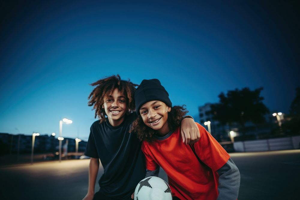 Two diversity cool kids playing sport sports photography portrait. AI generated Image by rawpixel.
