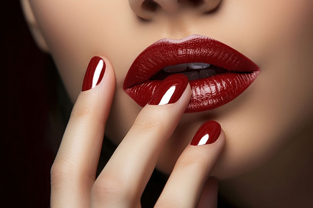 Red nails manicure and lipstick